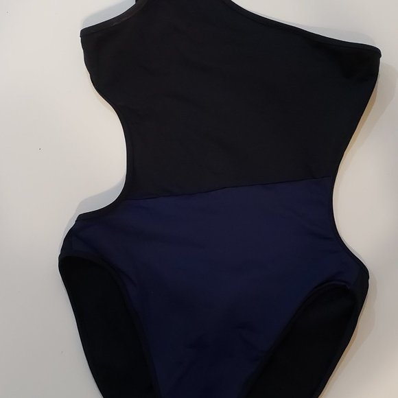 Zadig & Voltaire Colorblock One Shoulder One Piece Swimsuit Black Navy Blue - Picture 2 of 10